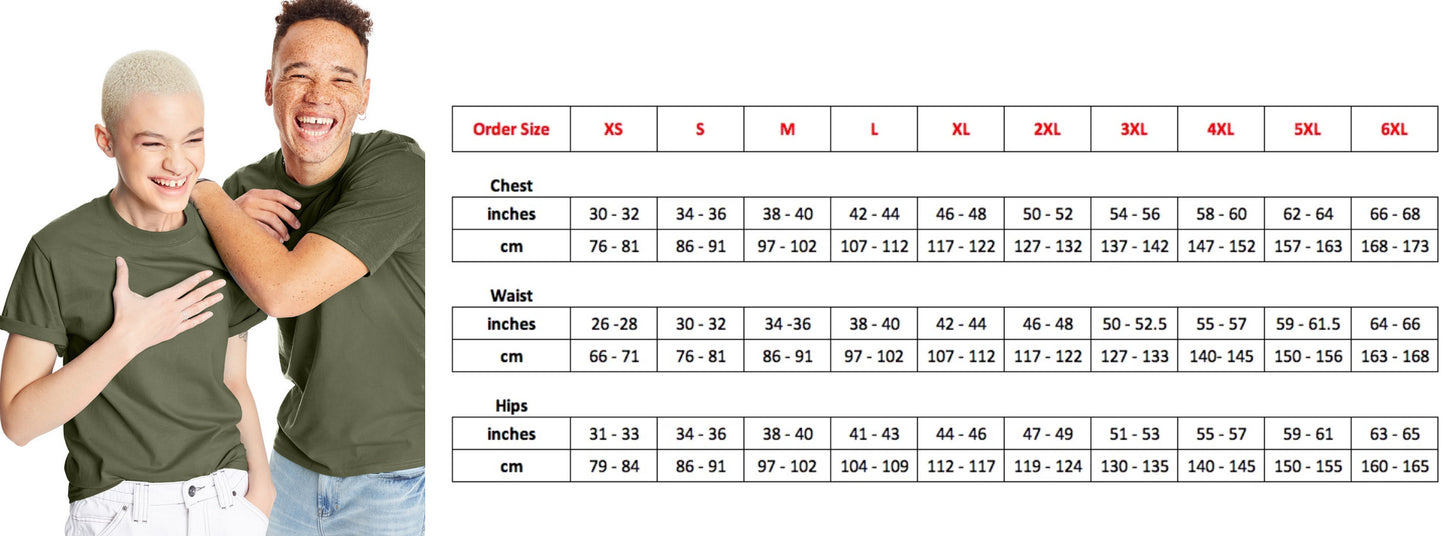 Unisex T-shirt Size Chart