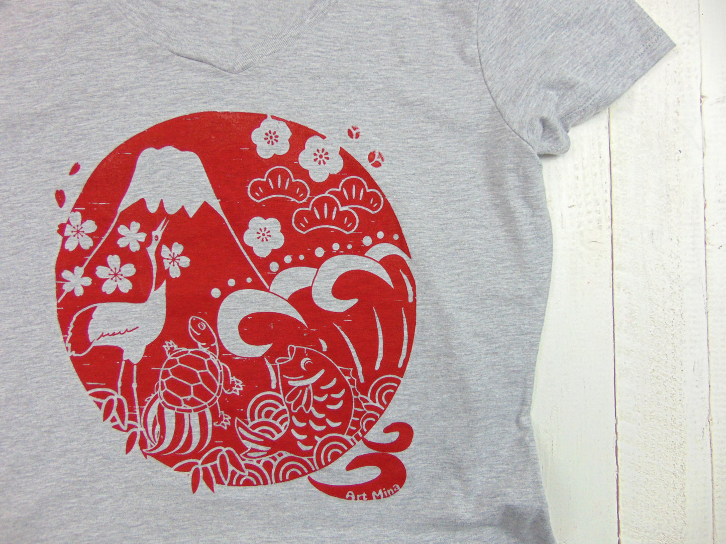 Women's Soft V-Neck Tee "Japan Good Luck Charms"