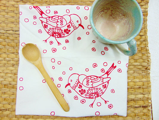 New Update - Flour Sack Kitchen Tea Towel "Hawaiian Bird, 'Apapane"