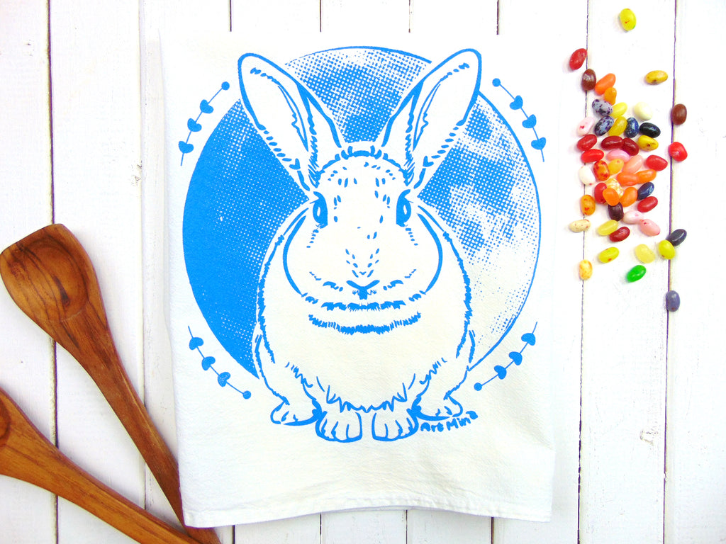New Update - Flour Sack Kitchen Tea Towel "Rabbit Moon"