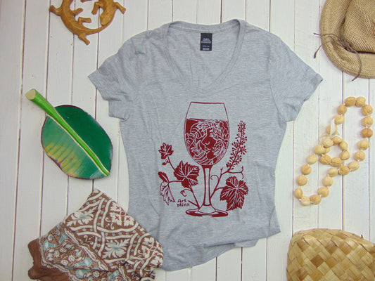 Hawaiian V-neck Wine theme T-shirt