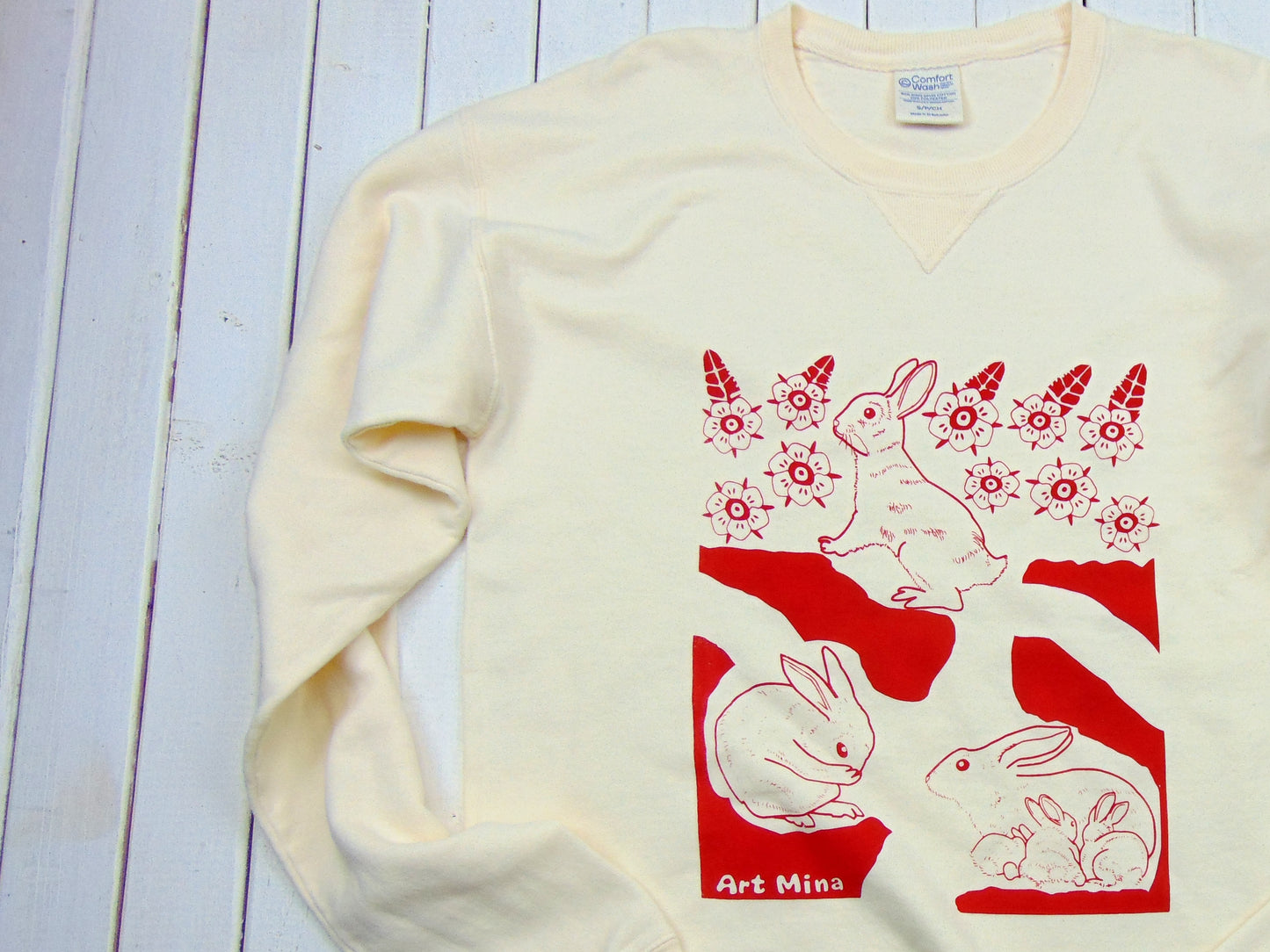 Unisex Vintage-Washed Sweatshirt – “Blooming Rabbit Burrow” – Sample Item (Size: Small)