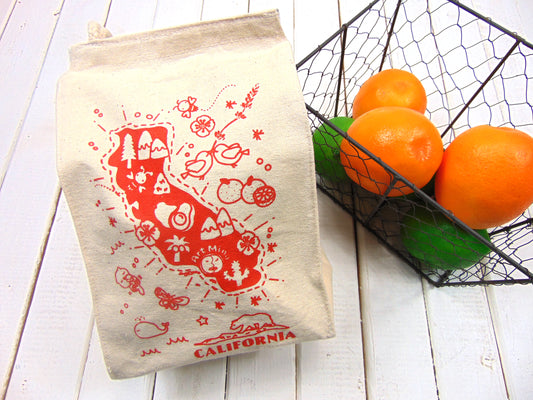 Orange California Map Canvas Lunch Bag