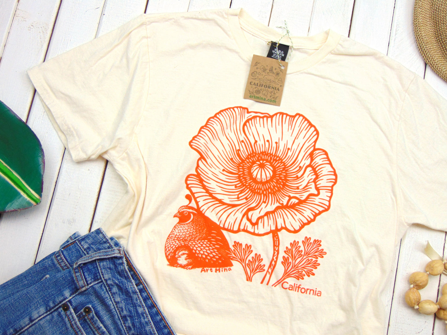 Unisex Soft T-shirt - California Poppy & Quail