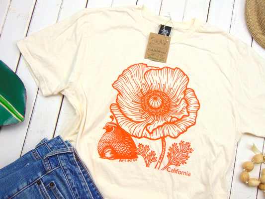Unisex Soft T-shirt - California Poppy & Quail