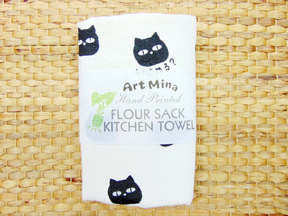 Flour Sack Kitchen Tea Towel "Tease Me?" Black Cats Pattern