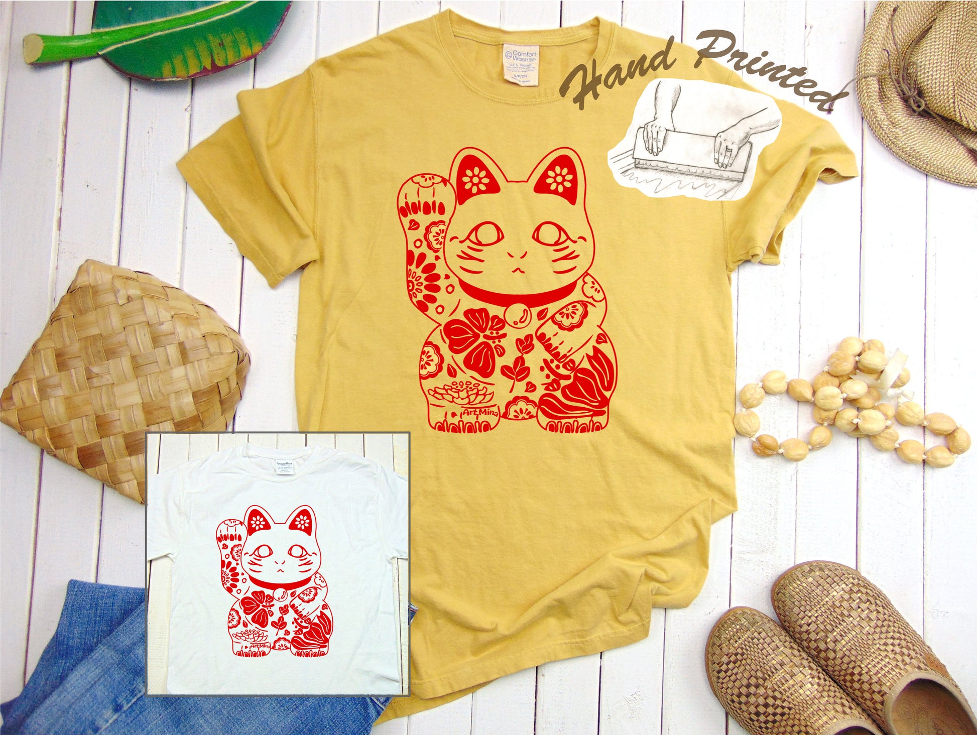Aloha Lucky Cat vintage style tee