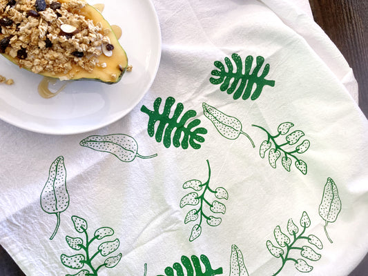Flour Sack Kitchen Tea Towel - Hawaiian Keepsake Leaves