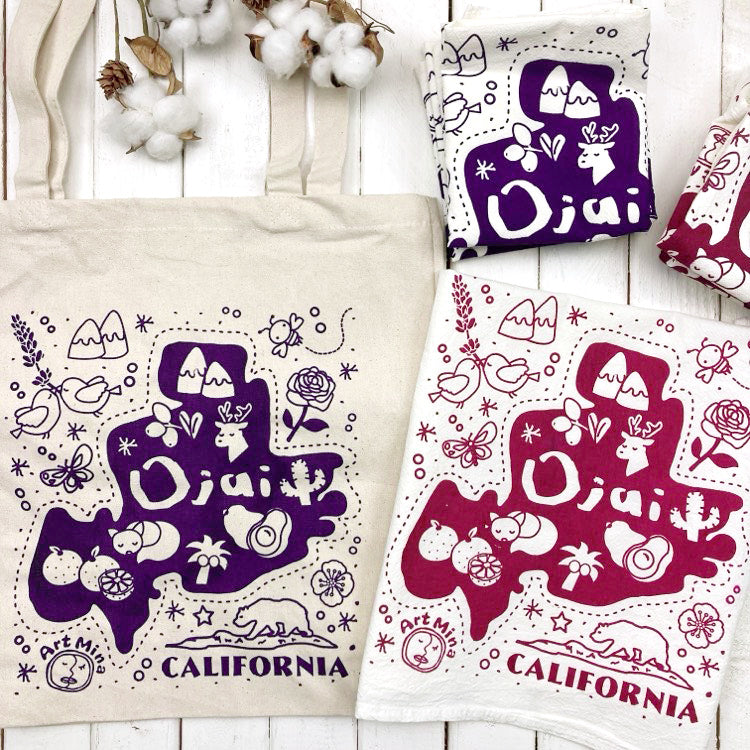 kawaii ojai Map Towel and Tote Bags