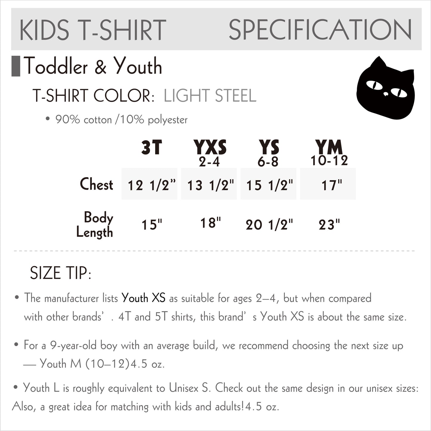 Kids Tee Size Chart