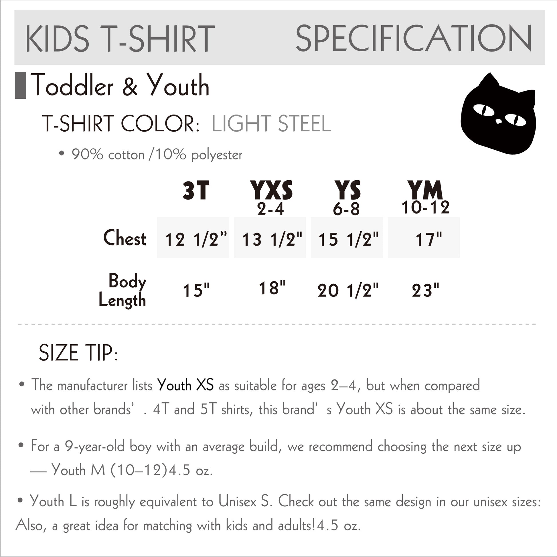 Kids Tee Size Chart