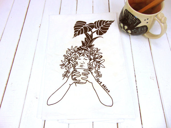 Copy of Flour Sack Kitchen Tea Towel "Morning Kona Coffee" Kope Brown