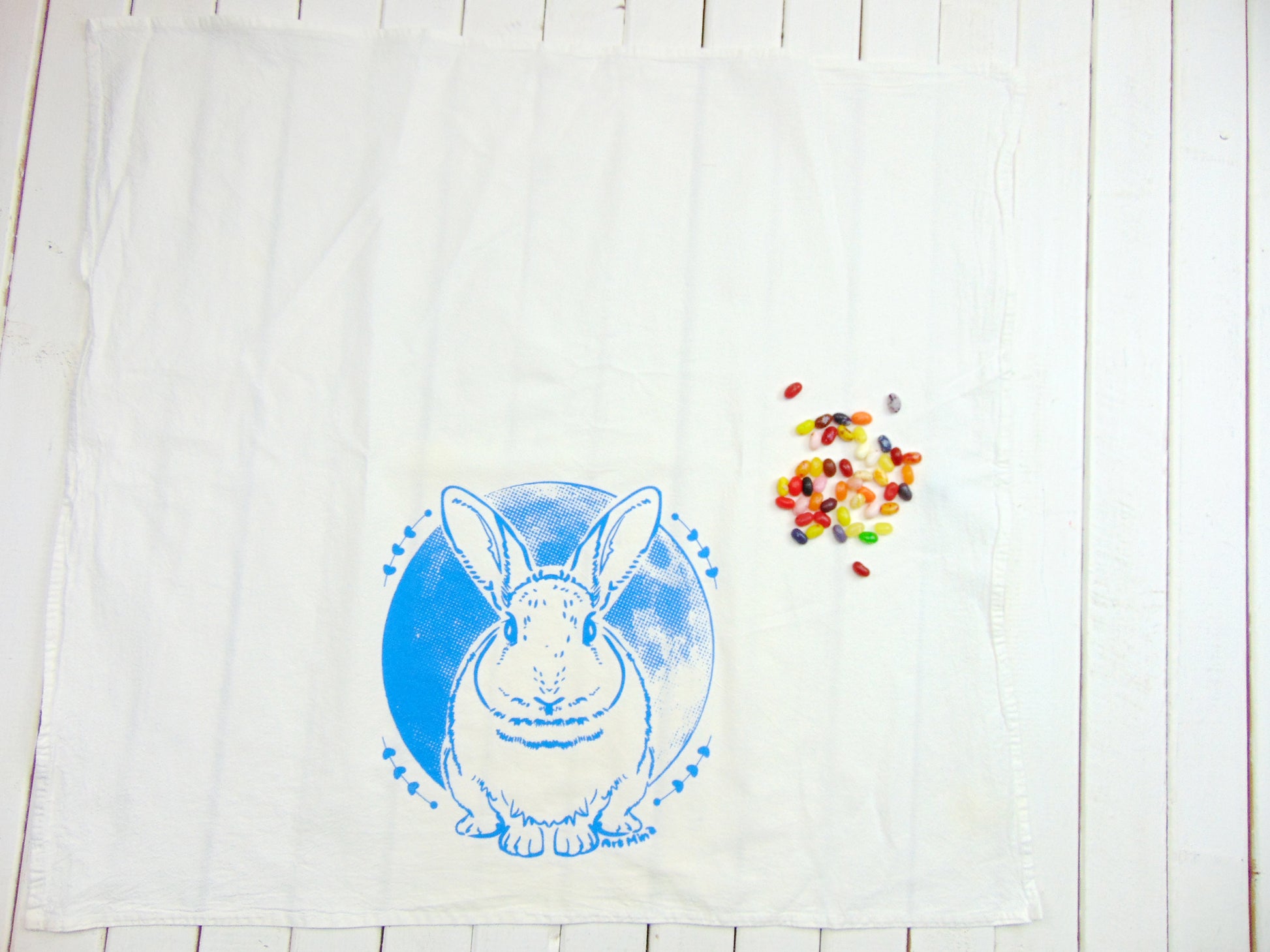 moon rabbit tea towel