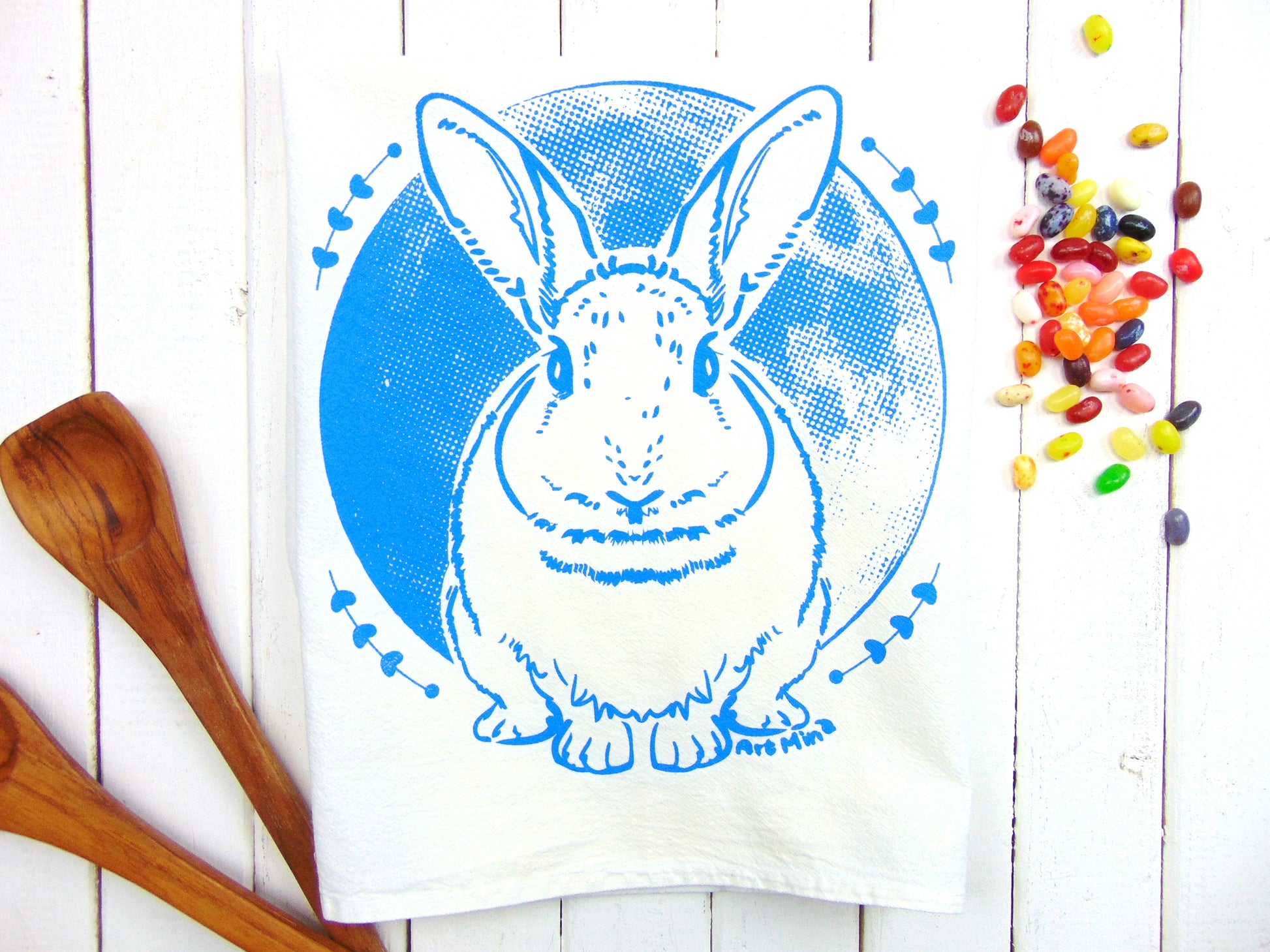 moon bunny tea towel