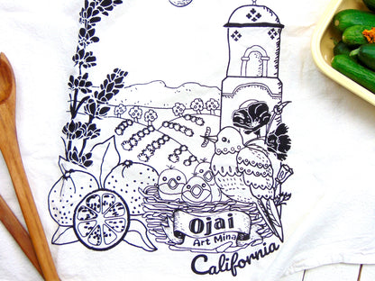 Flour Sack Kitchen Tea Towel "Ojai California 'Me! Me!'"