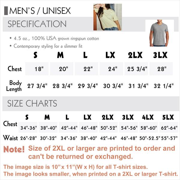 Unisex T-shirt size chart