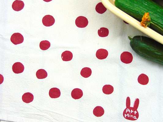 Flour Sack Kitchen Tea Towel - Bunny Pop Polka