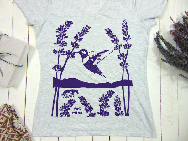 Hand printed hummingbird T-shirt