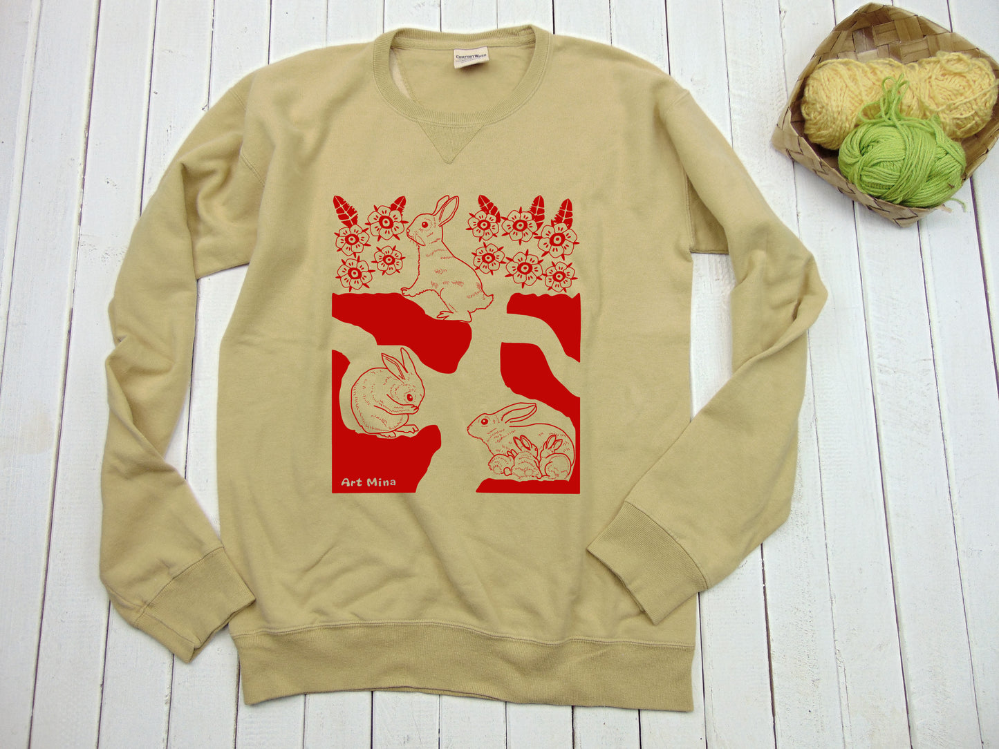 Unisex Vintage-Washed Sweatshirt – “Blooming Rabbit Burrow” – Sample Item (Size: Small)