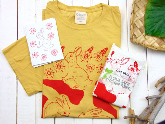 Rabbit Hole Vintage Style T-Shirt Gift Set - Unisex Tee + Tea Towel