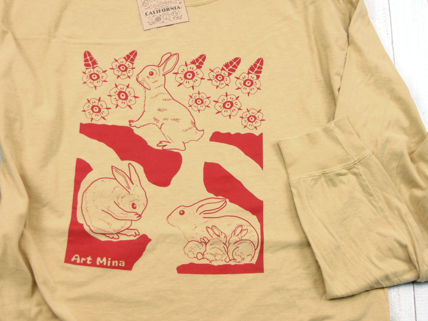 American Grown Cotton Unisex Small Long Sleeve Tee - Blooming Rabbit Burrow  [Limited Edition] free shipping