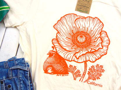 Unisex Soft T-shirt - California Poppy & Quail