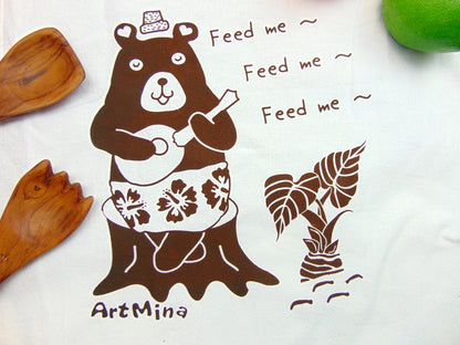Flour Sack Kitchen Tea Towel "Big Molly Bear is singing in the Taro Garden"