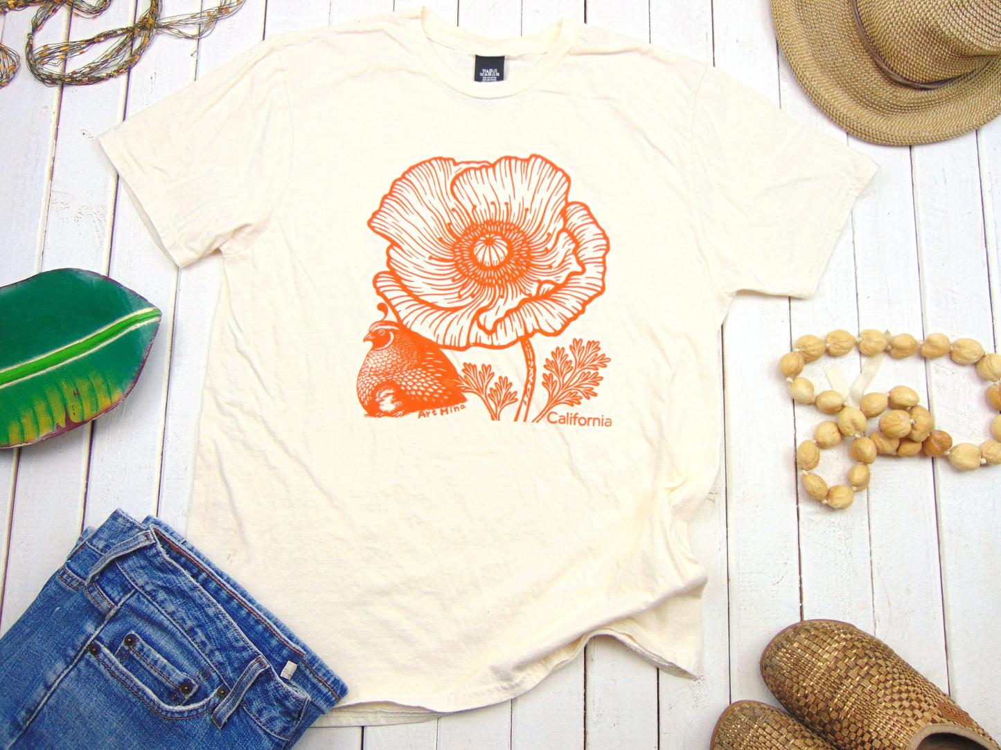 Unisex Soft T-shirt - California Poppy & Quail