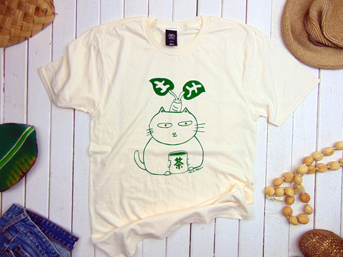 Green tea cat T-shirt