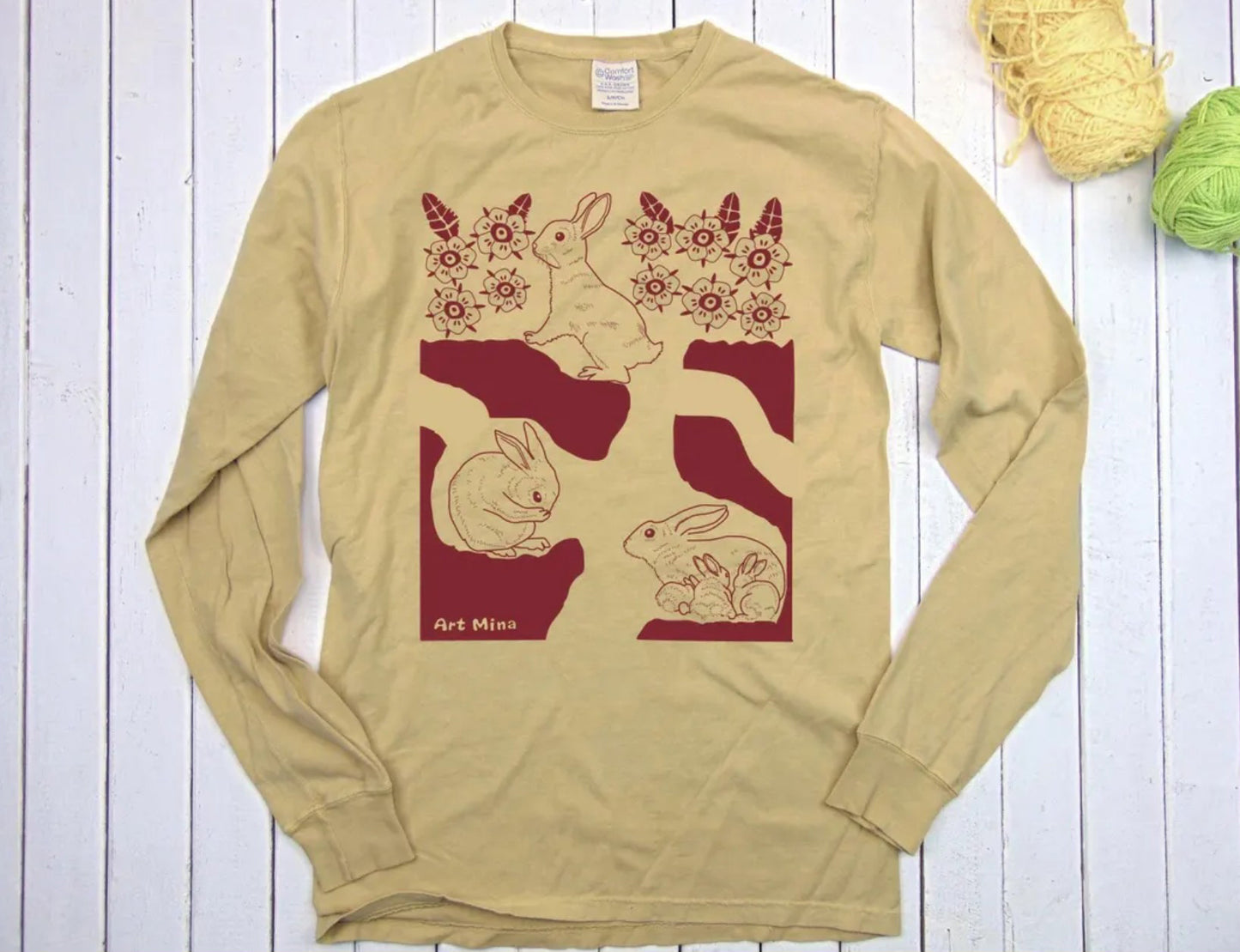 American Grown Cotton Unisex Small Long Sleeve Tee - Blooming Rabbit Burrow  [Limited Edition] free shipping
