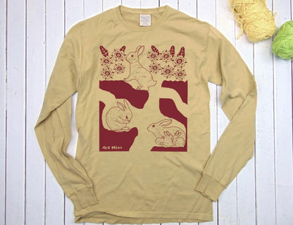 American Grown Cotton Unisex Small Long Sleeve Tee - Blooming Rabbit Burrow  [Limited Edition] free shipping