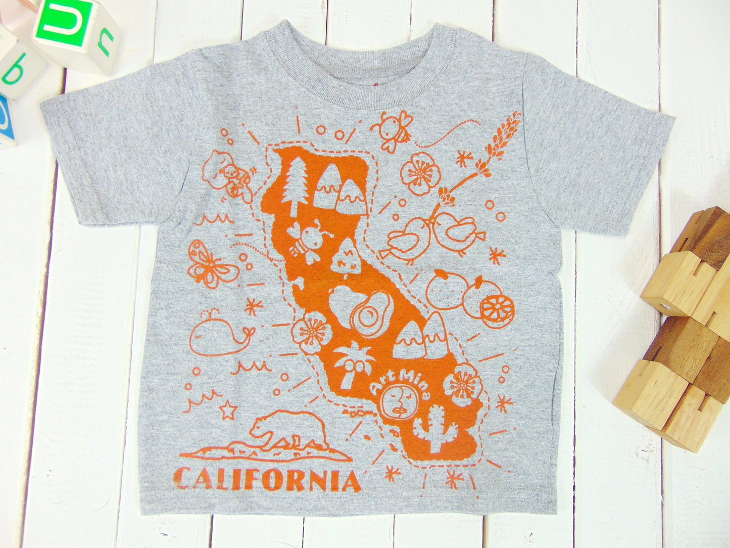 Toddler and Youth Short Sleeve Tee "California Map" Gray