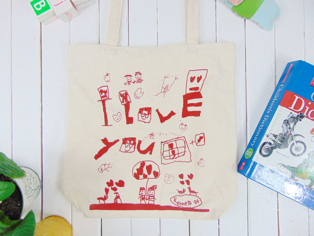 Kids Drawing I love you Canvas Tote Bag by Kenneth St – Art Mina