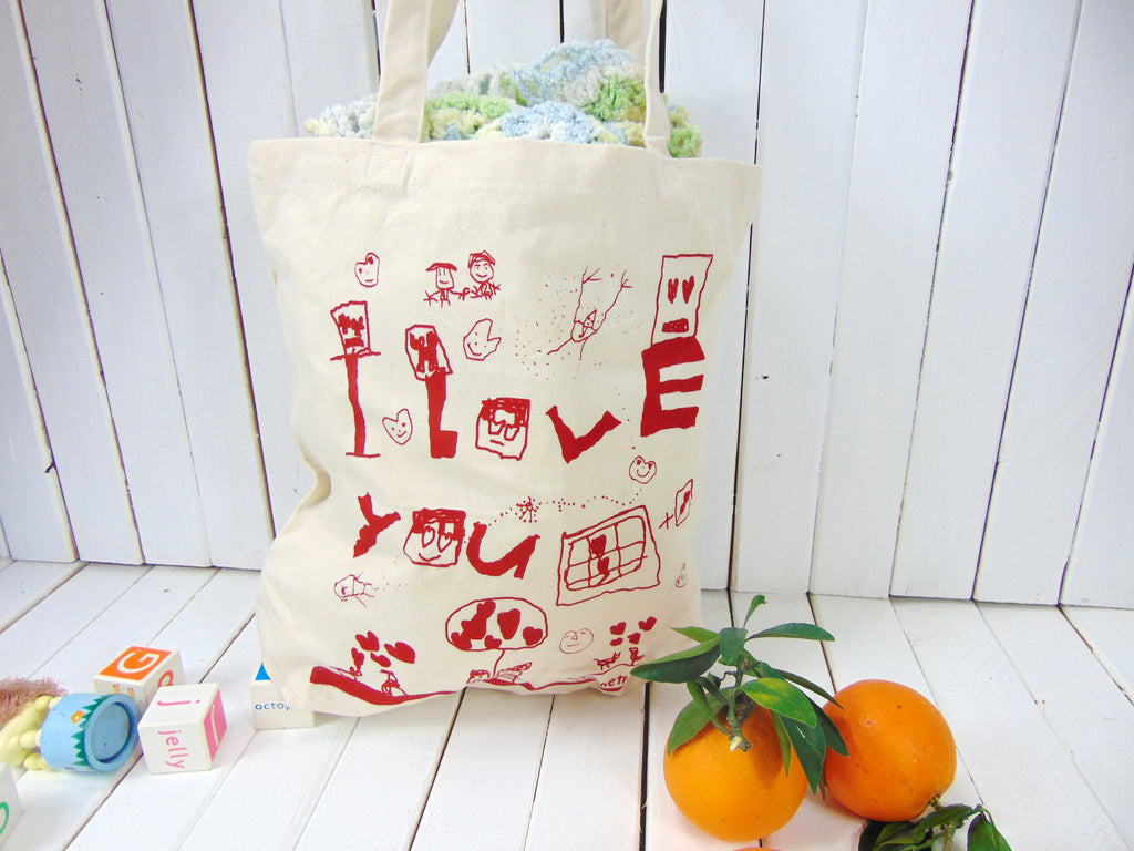 Kids Drawing I love you Canvas Tote Bag by Kenneth St – Art Mina
