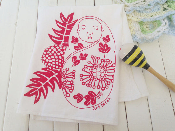 red baby flour sack towel