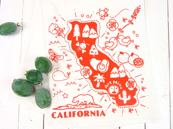 Art Mina Flour Sack Kitchen Tea Towel "California Map"