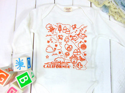 Organic Baby Onesie "California Map" Orange