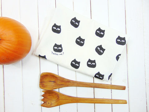 Art Mina Flour Sack Kitchen Tea Towel "Tease Me?" Black Cats Pattern
