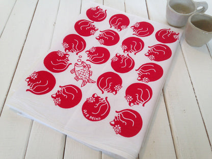 Cat Red Tea Towel