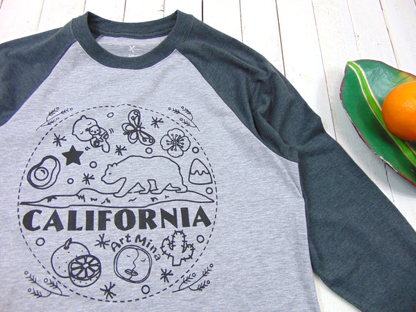 Picture of Art Mina Baseball 3/4 Sleeve Unisex Tee "California Bear"