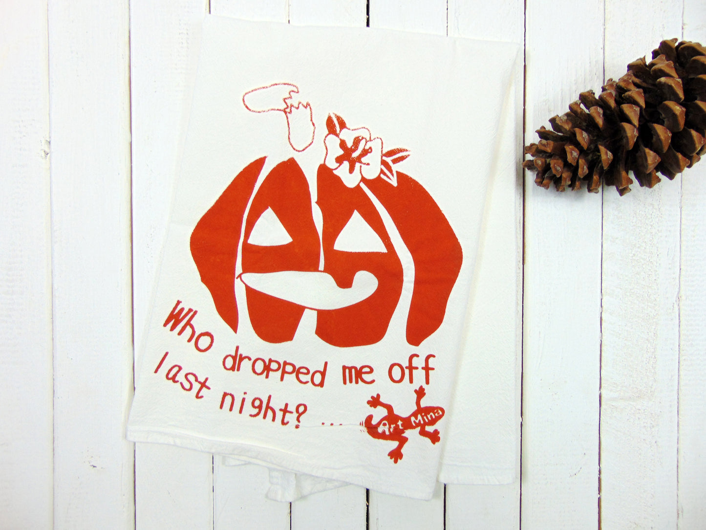 Art Mina Flour Sack Kitchen Tea Towel  "Halloween Pumpkin"