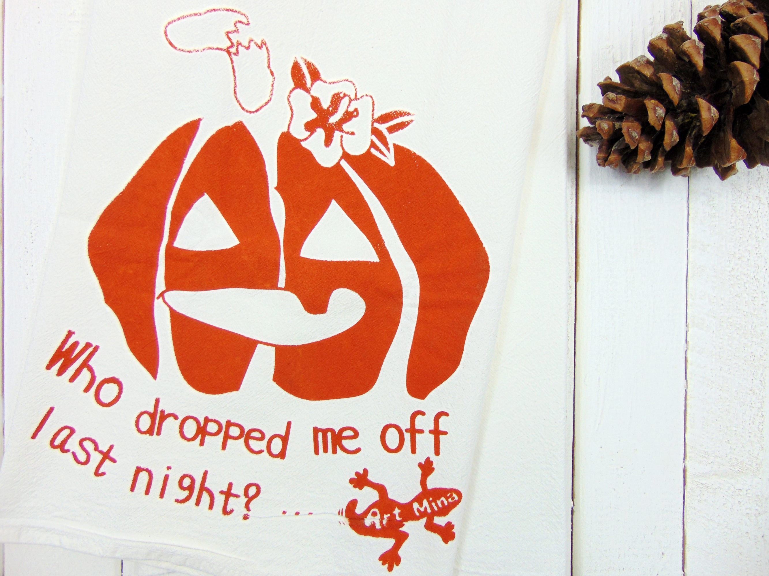 Art Mina Flour Sack Kitchen Tea Towel  "Halloween Pumpkin"