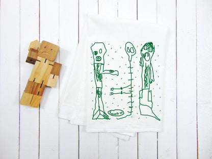 Flour Sack Kitchen Tea Towel  "Kids Drawing Halloween Monster"