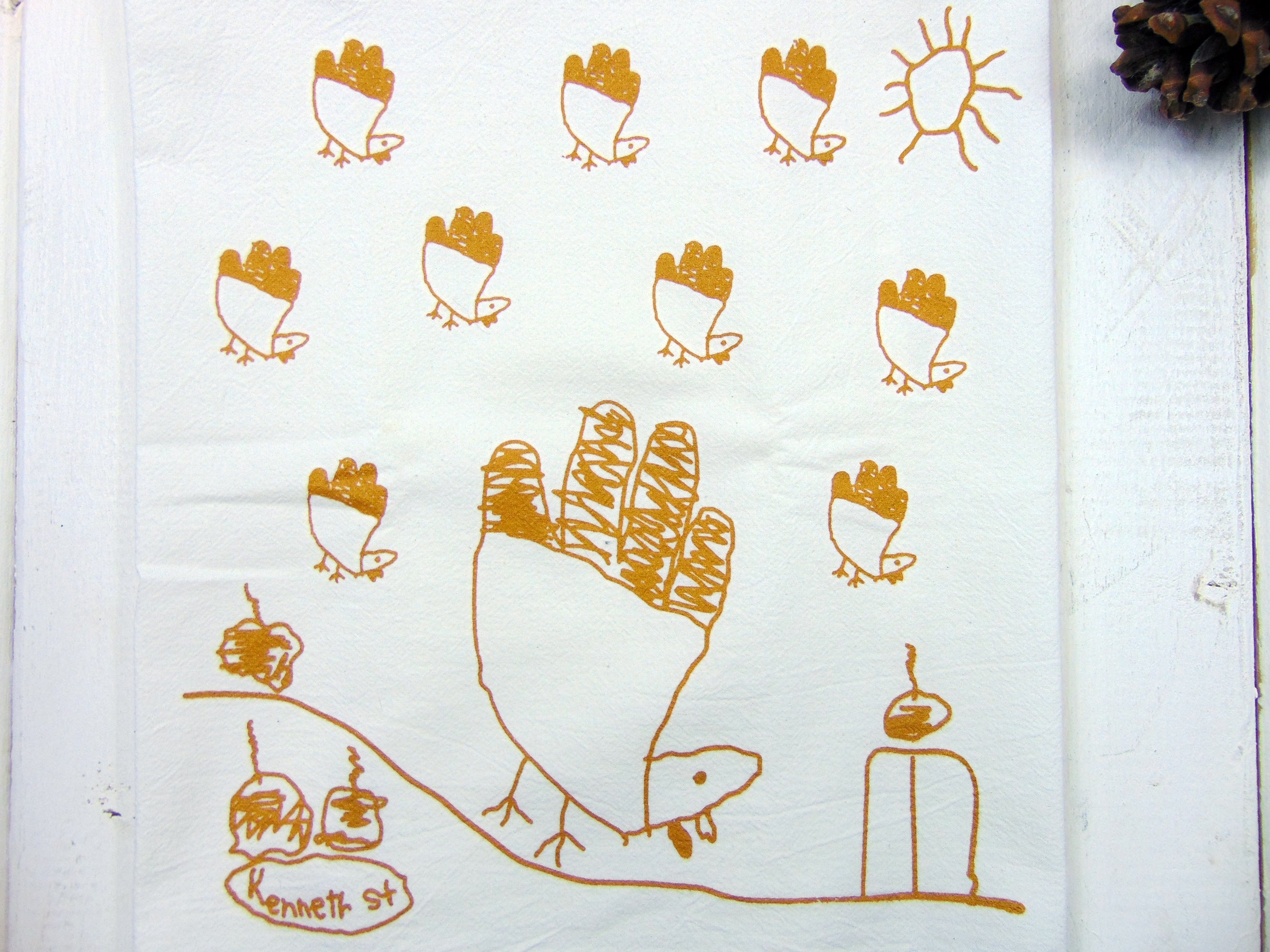 Kids' Drawing Thanksgiving Turkey Tea Towel