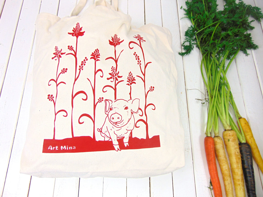 Canvas Tote Bag  "Wiliwili Tree and Piglet" [FREE SHIPPING]