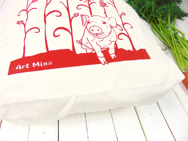 Canvas Tote Bag  "Wiliwili Tree and Piglet" [FREE SHIPPING]