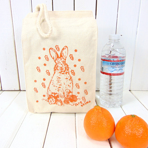 Canvas Lunch Bag - Carrot Bunny "All carrots are mine!"