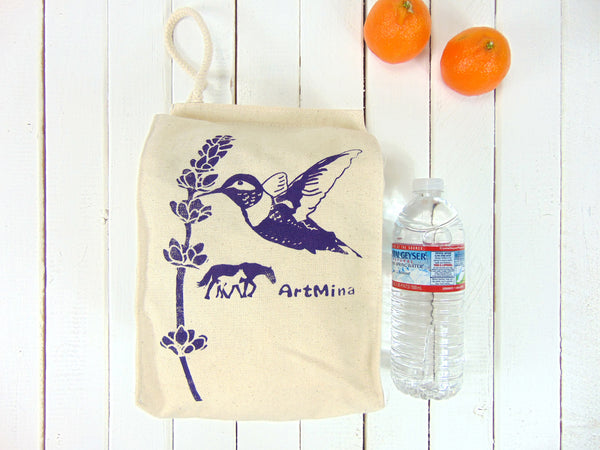 Canvas Lunch Bag - Hummingbird & Lavender "Ojai Spirit"