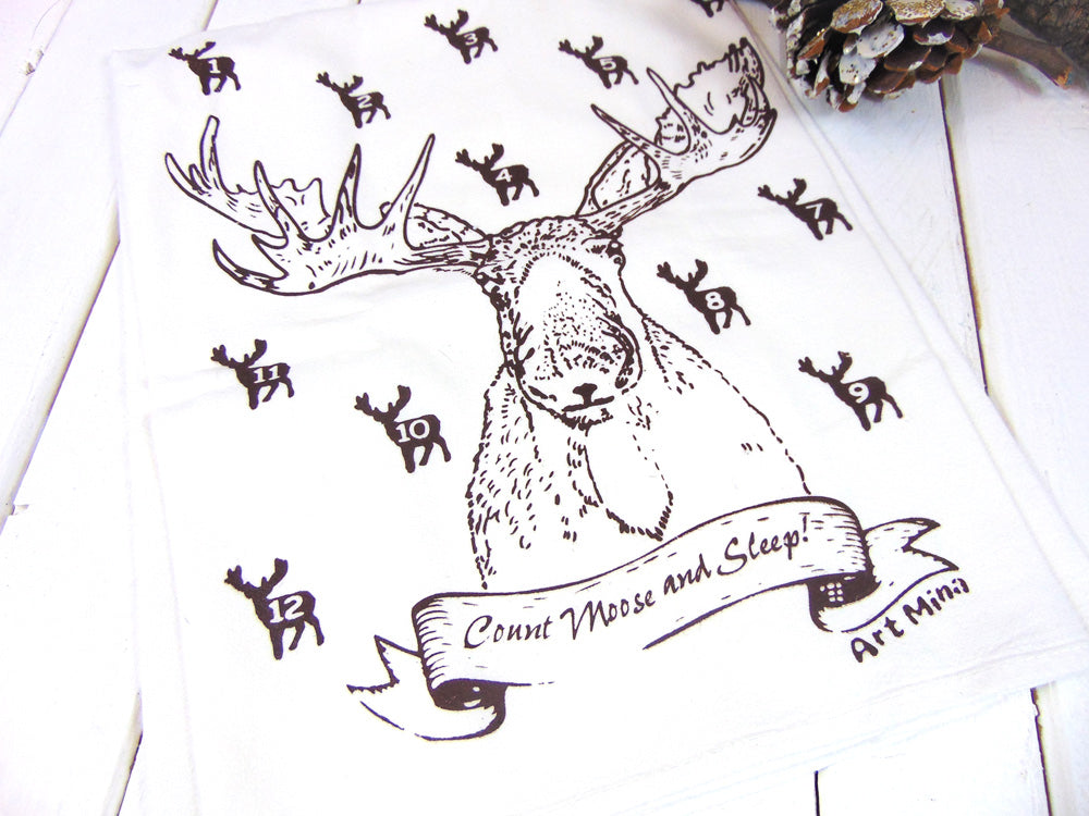 Funny Moose Flour Sack Kitchen Tea Towel for Winter Décor
