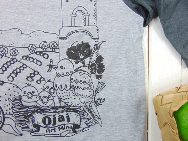 Art Mina Baseball 3/4 Sleeve Unisex Tee "Ojai California"